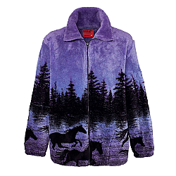 Black Mountain Twilight Horses Plush Fleece Jacket Midnight Run Adult (XS - 3X)