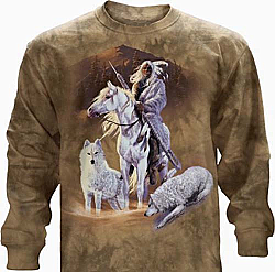 The Mountain "Companions of Hunt" Native American Wolf Horse Long Sleeve T-Shirt (SM)