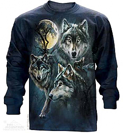 The Mountain "Moon Wolves Collage" Long Sleeve Wolf T-Shirt (3x)