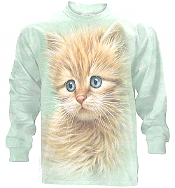 The Mountain Blue Eyed Kitten Face Long Sleeve Cat T-Shirt (Md, 2X)