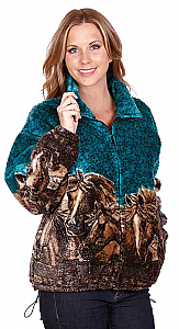 Horses Turquoise Plush Fleece Jacket Adult (XS - 3X)