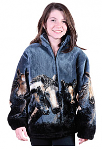 Denim Night Horses Plush Fleece Jacket Junior Size