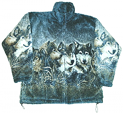 Wolf Faces Plush Fleece Wolves Print Jacket Adult (XS - 2X) 