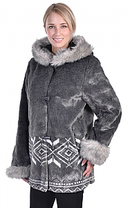 Womens Washable Gray Faux Fur Hooded Jacket with Full Satin Lining Adult (SM - 2X)