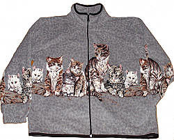 Reversible Polar Fleece Gray Border Cats Kittens Jacket (Sm - 2X)