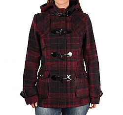 Clearance Berry Plaid Hooded Wool Blend Coat with Satin Lining Jacket (Med, LG)