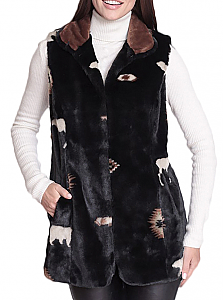 New Black Mountain Moose & Bears Faux Fur Fleece Vest with Satin Lining (Sm,Md) 