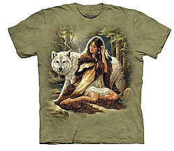 New The Mountain Protector Native American Indian Maiden Wolf T-Shirt (Lg)
