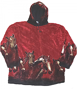 Crimson Red Horses Hooded Plush Fleece Jacket with Hood Adult (2X)