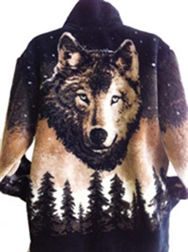 Black Mountain Starry Brown Wolf Plush Fleece Wolves Jacket