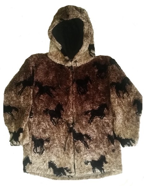 All Over Horses Hooded Plush Fleece Horse Jacket w/ Hood Adult (XS - Lg)