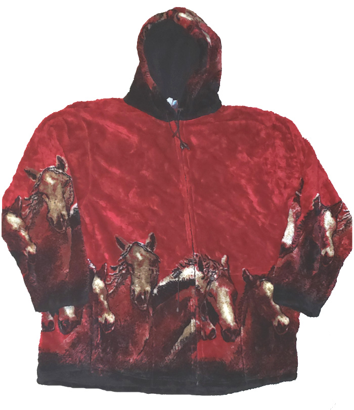 Crimson Red Horses Hooded Plush Fleece Jacket with Hood Adult (2X)