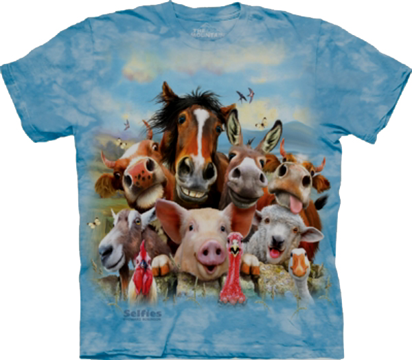 The Mountain Kids Farm Selfie horse donkey cow pig goat Youth T-Shirt (Sm - XL)