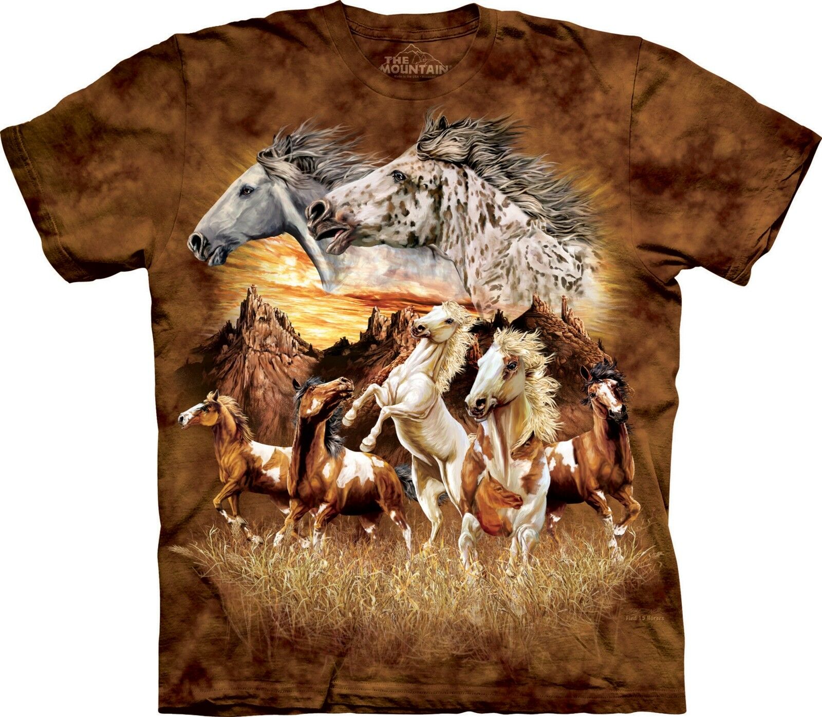 The Mountain Find 15 Horses Equine Appaloosa Paint T-Shirt Adult (Sm - 3x)
