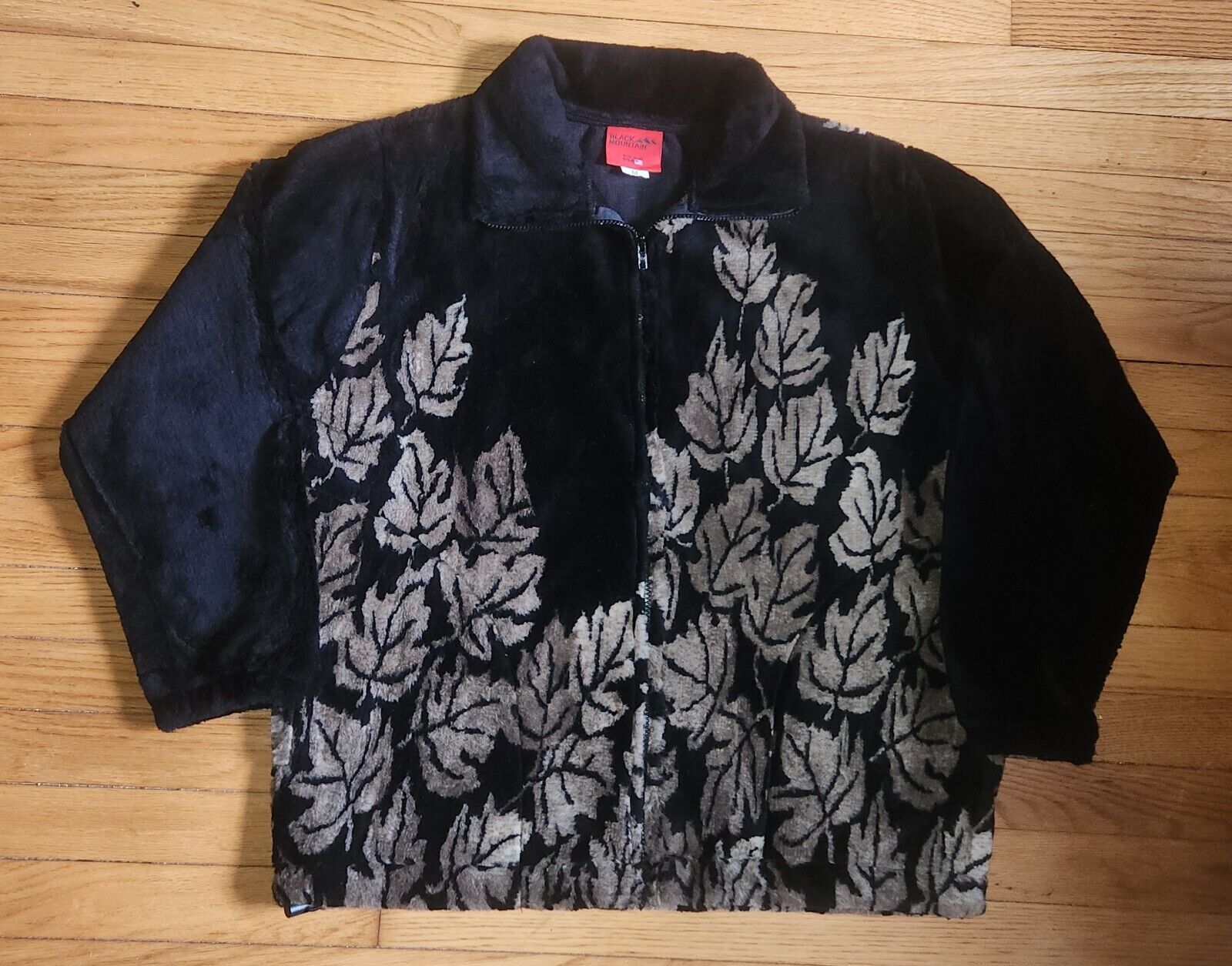 Black Mountain Leaves Plush Fleece Jacket Adult (Md - 3X)