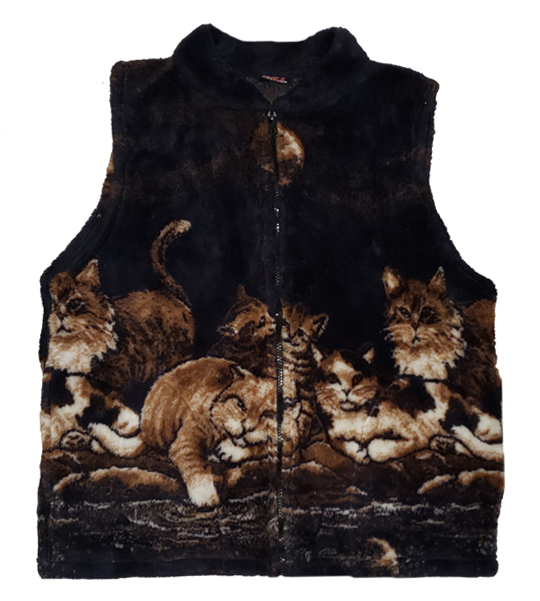 Nights Meow Plush Fleece Vest with Cats (Sm) 