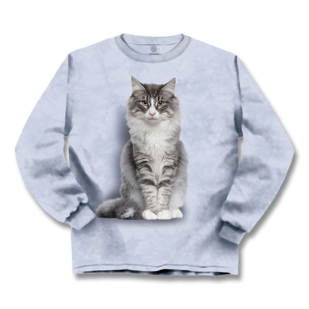 The Mountain Feed Me! Long Sleeve Cat Norwegian Forest Tee Shirt (Med, Lg)