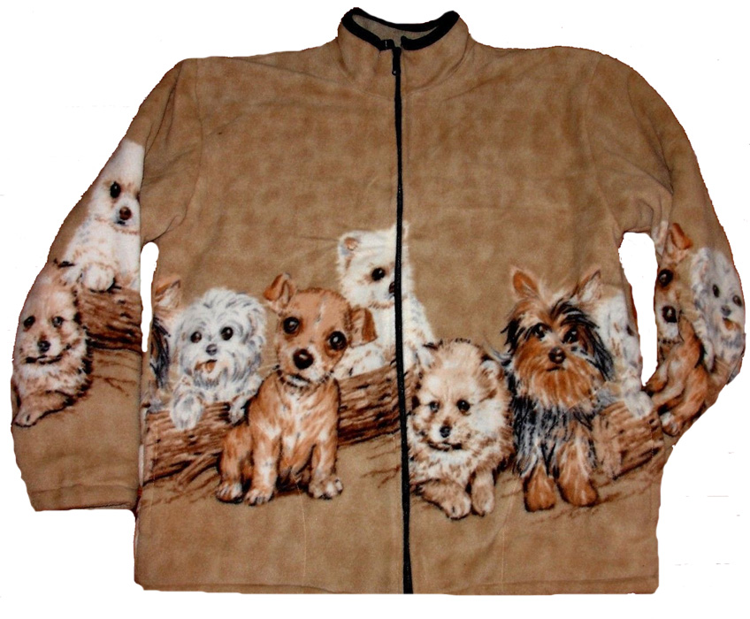 Reversible Polar Fleece Puppies on Beige Dog Jacket (SM - Lg)  