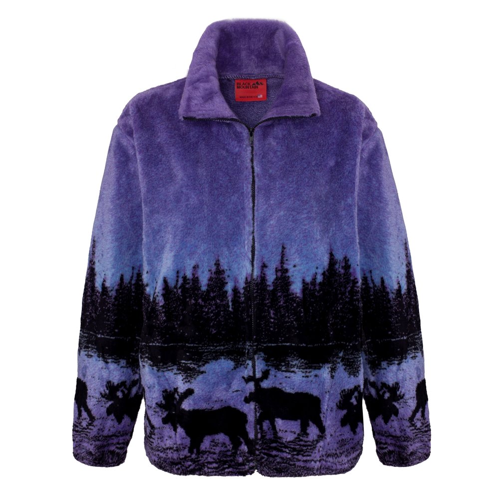 Black Mountain Twilight Moose Plush Fleece Jacket Adult (Sm - 2X) 
