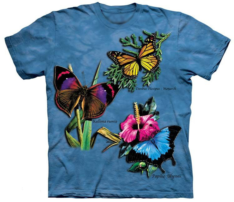 The Mountain Butterfly Winged Collage Monarch Ulysses Swallowtail T-Shirt (Sm, Md)
