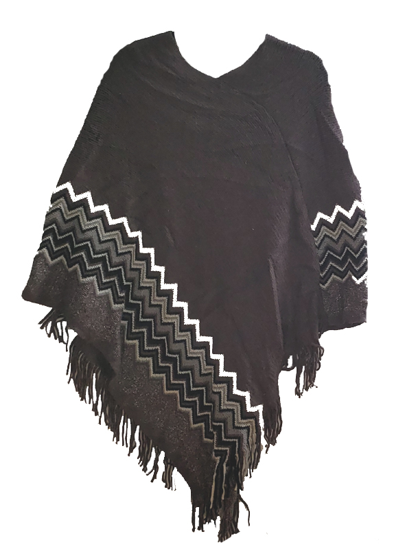 Womens Gray Shawl Zig Zag /w Fringe