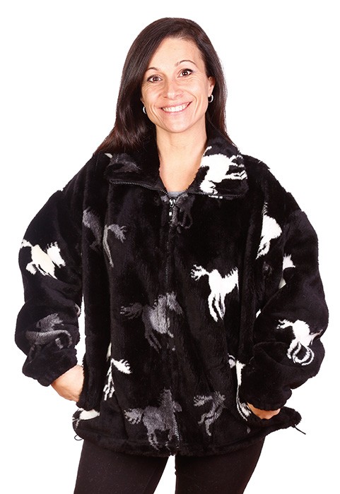 Running Black Horses Plush Fleece Jacket Adult (Sm, 3X, 4X)