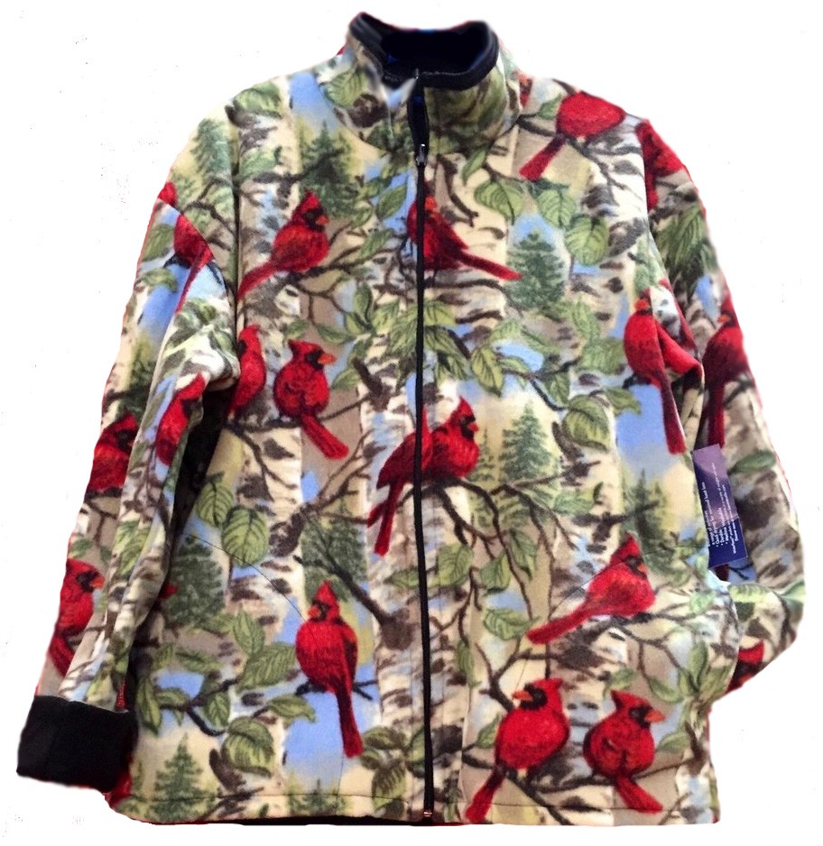 Reversible Polar Fleece Northern Cardinals Jacket (Sm - 2X) 