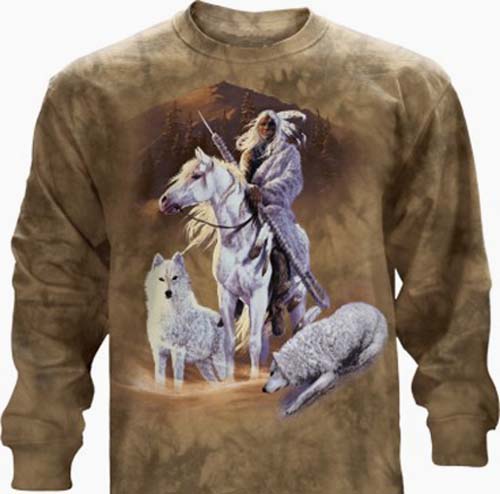 The Mountain &quot;Companions of Hunt&quot; Native American Wolf Horse Long Sleeve T-Shirt (SM)