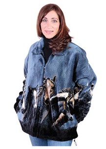 Black Mountain Denim Night Horses Plush Fleece Jacket Adult (XS - 4X)