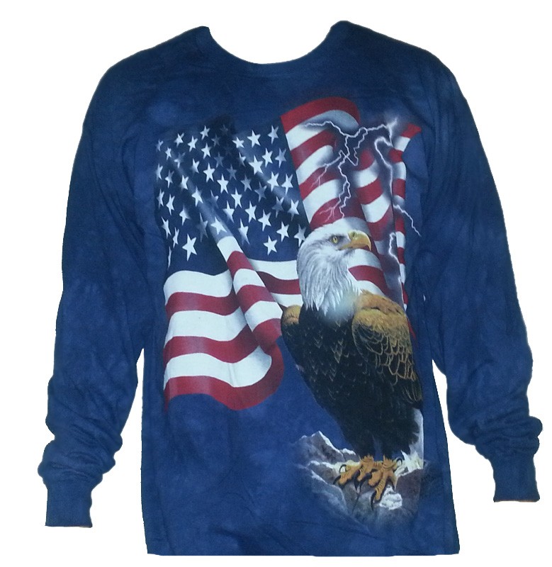 The Mountain Bald Eagle American Flag Long Sleeve Patriotic USA Tee Shirt