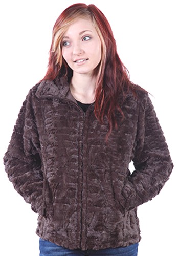 Andrea Faye Frankford Brown Washable Faux Fur Cinchback Jacket (XS-4X)  