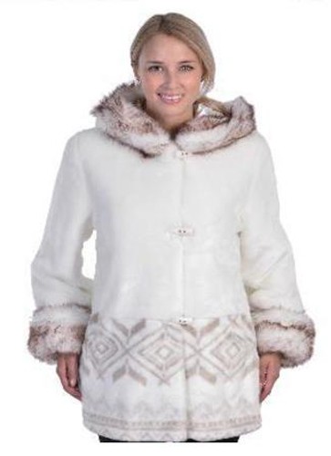 Womens Washable White Faux Fur Hooded Jacket with Full Satin Lining Adult (Sm - 2X)