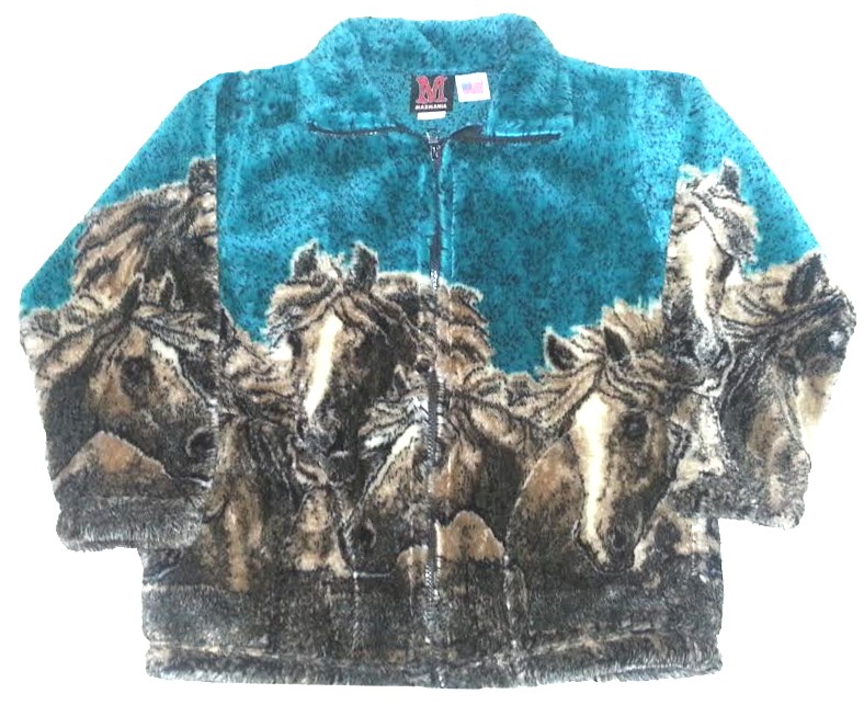 Horses Turquoise Plush Fleece Jacket Kids &amp; Junior Size