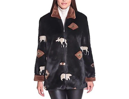 New Black Mountain Moose &amp; Bears Faux Fur Fleece Jacket with Satin Lining (Sm - Lg)  