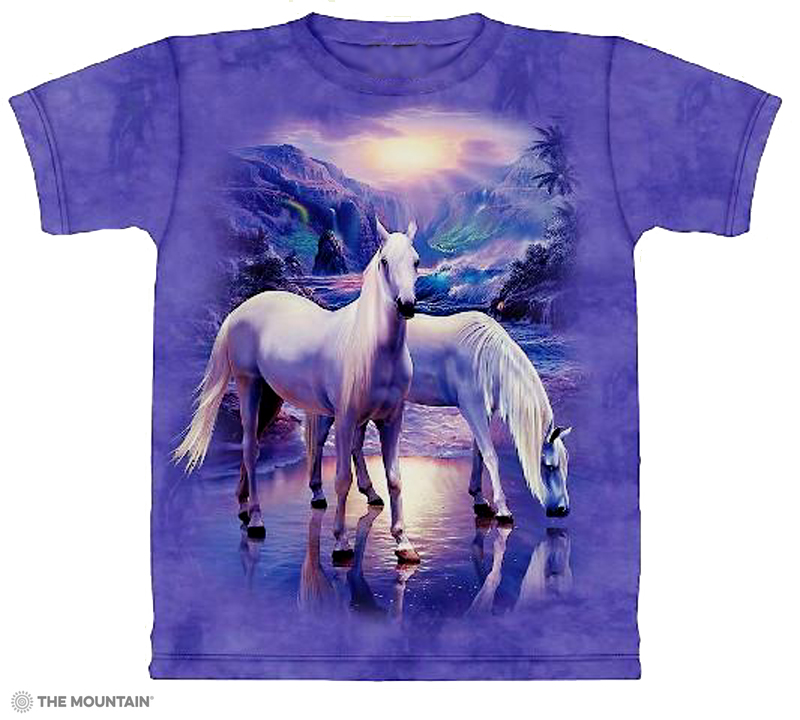 The Mountain Mystical Horses Short Sleeve Arabian White Horse T-Shirt (Sm - 5X)