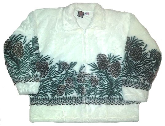 Clearance White Pine Cones Plush Fleece Jacket Adult (Sm)