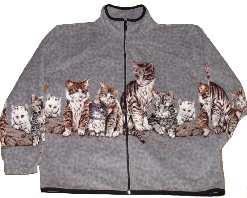 Reversible Polar Fleece Gray Border Cats Kittens Jacket (Sm - 2X)
