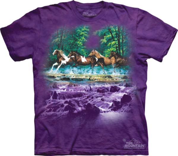The Mountain Spring Creek Run Short Sleeve Horse Print T-Shirt (Sm - 5X) 