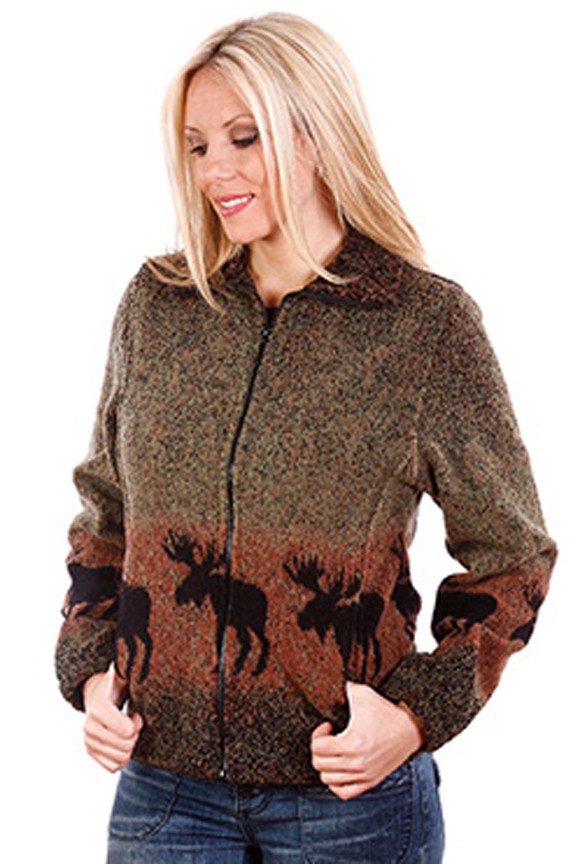 Sale Sunset Moose Looped Wool Cinchback Fleece Jacket by Bear Ridge Outfitters 