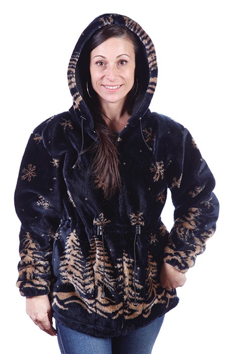 Twilight Snowflakes Plush Fleece Jacket with Hood (XL)