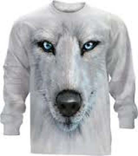 The Mountain White Wolf Face Long Sleeve T-Shirt (XL, 4X, 5X)