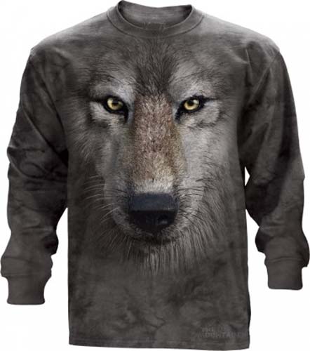 The Mountain Wolf Face Long Sleeve Tee Shirt (Sm, 2x, 3x)
