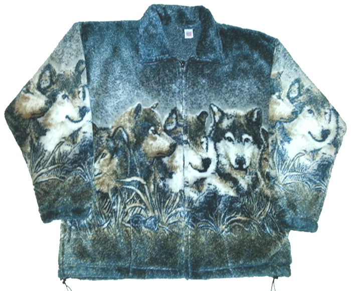 Wolf Faces Plush Fleece Jacket Junior Sizes
