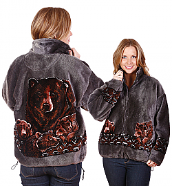 Bears Pewter Adult Plush Fleece Grizzly Brown Bear Jacket Adult (Xs - Md)