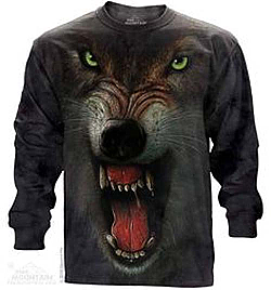 The Mountain Grrrr Long Sleeve Wolf Face T-Shirt (Sm - Lg)