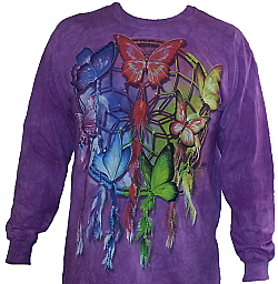 The Mountain Rainbow Butterfly Dream Catcher Long Sleeve T Shirt  (Md-3x)