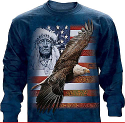 The Mountain "Spirit of America" Bald Eagle Native American Long Sleeve T-Shirt (Med, XL)