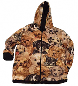 Kids Dog Faces Hooded Reversible Fleece Jacket with Puppies Junior Sizes  