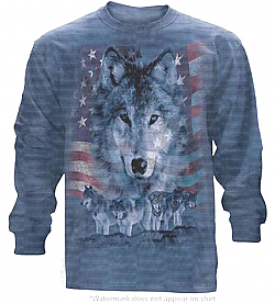The Mountain Patriotic Wolf Pack Wolves Flag Long Sleeve Tee Shirt (3x)