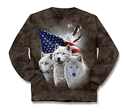 The Mountain Grey Patriotic Wolves Wolf Eagle Flag Long Sleeve T-Shirt (Sm, Md) 